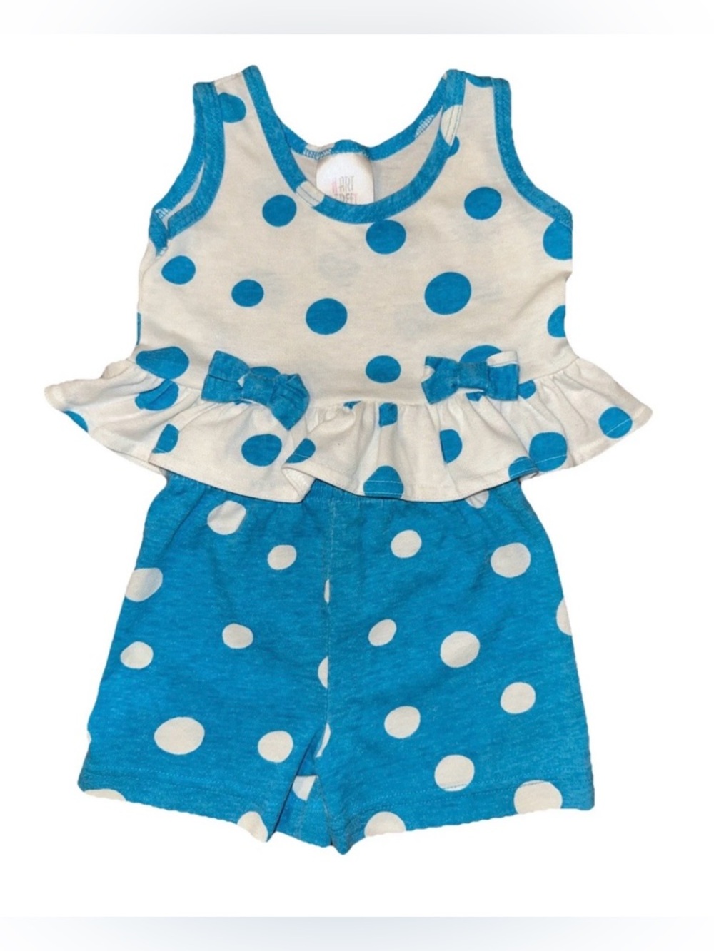 Girls Hart Street Size 12M 2 Piece Outfit Tank Top Biker Shorts Polka Dots Blue